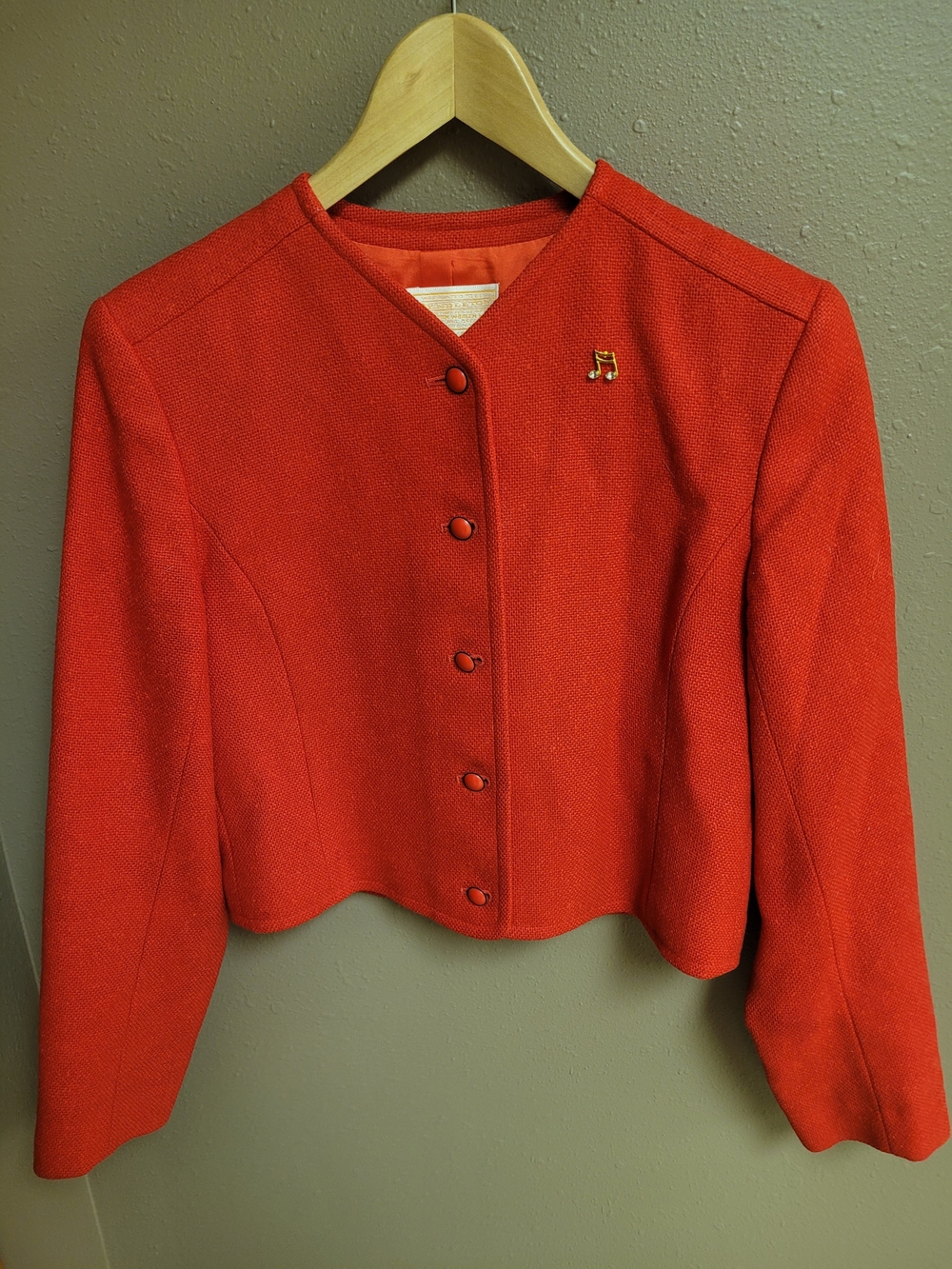 Pendleton Red Cropped 100% Wool Button-Front Blazer